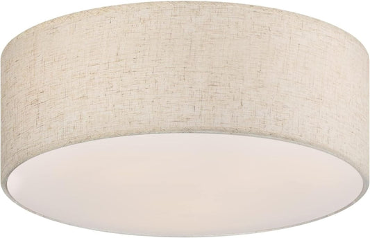 Galtlap 18'' Flush Mount Ceiling Light Modern Farmhouse Drum Ceiling Light Fixture with Linen Fabric Shade 3-Light Drum Ceiling Lighting Round Semi Flush Lighting for Bedroom Hallway Living Room