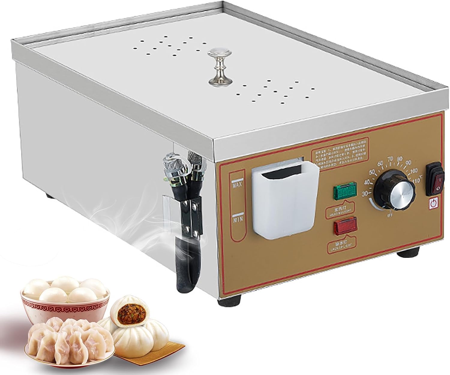 2/4/6-Hole Electric Steamed Bun Machine, Commercial Electric Steamer, 30~110°C Temperature, Independent Water Supply (2holes)