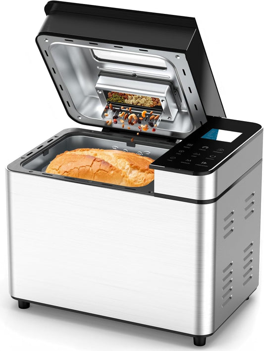 25-IN-1 Bread Maker with Recipes, 2lb Automatic Bread Machine with Visible Lid, Automatic Nut Dispenser/One-Touch Control/13 Hours Delay Timer, Easy to Begin and High Success Rate for Homemade Bread