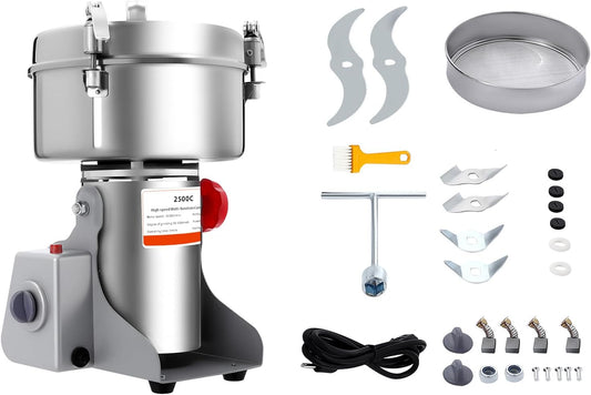 2500g Electric Grain Mill Grinder, 4500W High-speed 32000 RPM Commercial Spice Grinder 304 Stainless Steel Food Grinding Machine for Grains Corn Dry Spice Herbs Coffee (2500g)