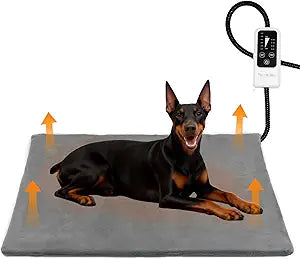 BECEMURU Pet Heating Pad for Dogs & Cats, 36"x24" Waterproof Heated Bed with 6-Temp & Timer, Chew-Resistant Cord Electric Warm Bed for Senior Pets, Soothing Pain Relief for Arthritis