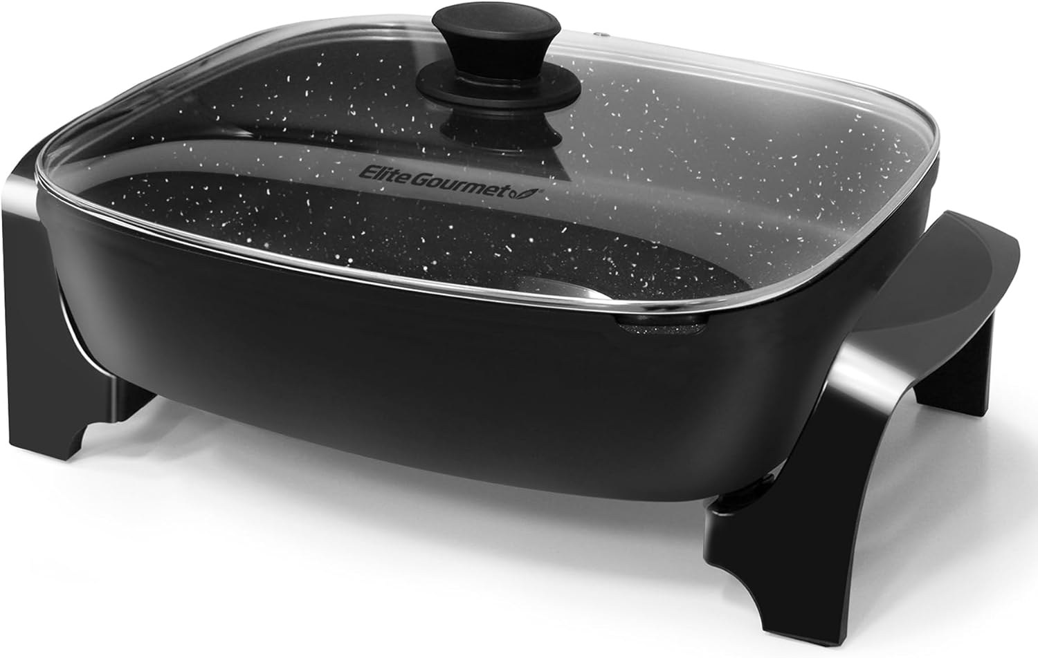 Elite Gourmet EG-6203X Extra Deep 16"x13"x3.2" (10.5Qt.) Scratch Resistant, Easy Pour Spout, Dishwasher Safe, Non-stick Electric Skillet with Vented Glass Lid, Adjustable Temperature, Black