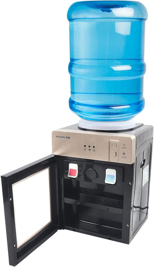 Top Loading Small Countertop Water Cooler Dispenser 5 Gallon Cold and Hot Water Dispenser,Mini Desktop Water Cooler Dispenser with Hot/Ice/Temperature Water,Table Electric Drinking Machine