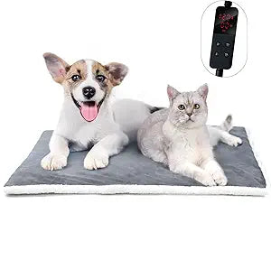 Rest-Eazzzy Heated Cat Bed with Removable Cover, 5 Level Timer & Temperature, Indoor Warming Mat for Cats & Dogs (Heat Pad, Pure-Grey, L)