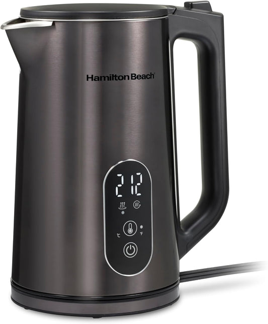 Hamilton Beach Digital Temperature Control Electric Tea Kettle, Hot Water Boiler & Heater 1.7L, 5 Preset Modes + Keep Warm, Fast Boil 1500 Watts, BPA Free, Double Wall Construction, Black (40851)