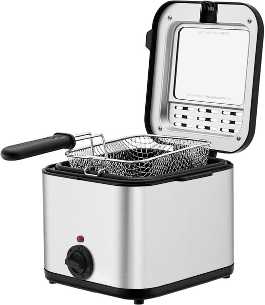 1000W Deep Fryer with Basket, 2.64QT Stainless Steel Electric Deep Fryer for Home Use, Fryer with Adjustable Temperature 176-374°F & Detachable Basket for Chicken, French Fries, Shrimp, Donuts