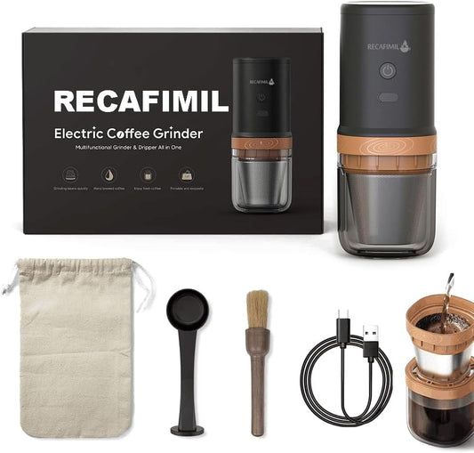 Trave Coffee Electric Grinder Portable Must Own & Dripper Pour Over All in One Rechargeable High Precision High Speed Coffee Bean Grinder