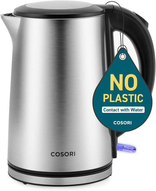 Cosori Electric Kettle, No Plastic Inner Lid, Filter & Spout, Stainless Steel Tea Kettle, Automatic Shut Off & Boil-Dry Protection, Durable Tea Kettle Boiler & Heater, 1.5L\/1500W, Silver