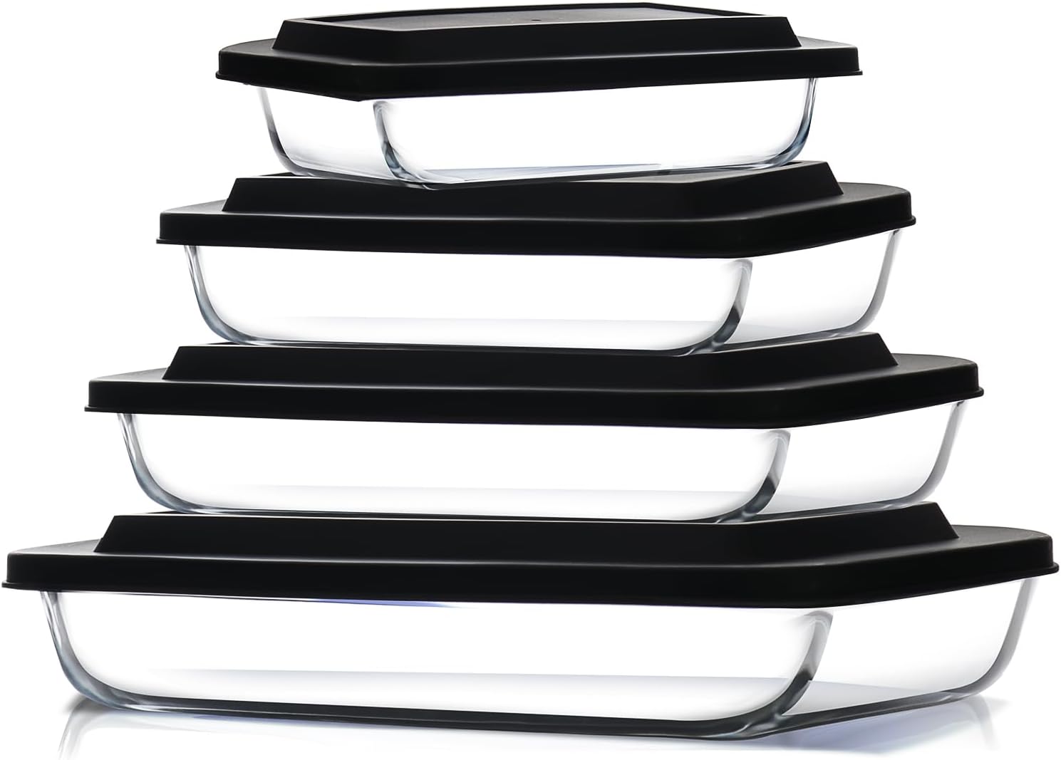 Eatex 8-Piece Deep Glass Casserole Dishes for Oven with Plastic Lids, Glass Baking Dishes for Oven, Rectangular Bakeware for Lasagna, Cooking, Leftovers, Kitchen, Freezer to Oven Dishwasher Safe