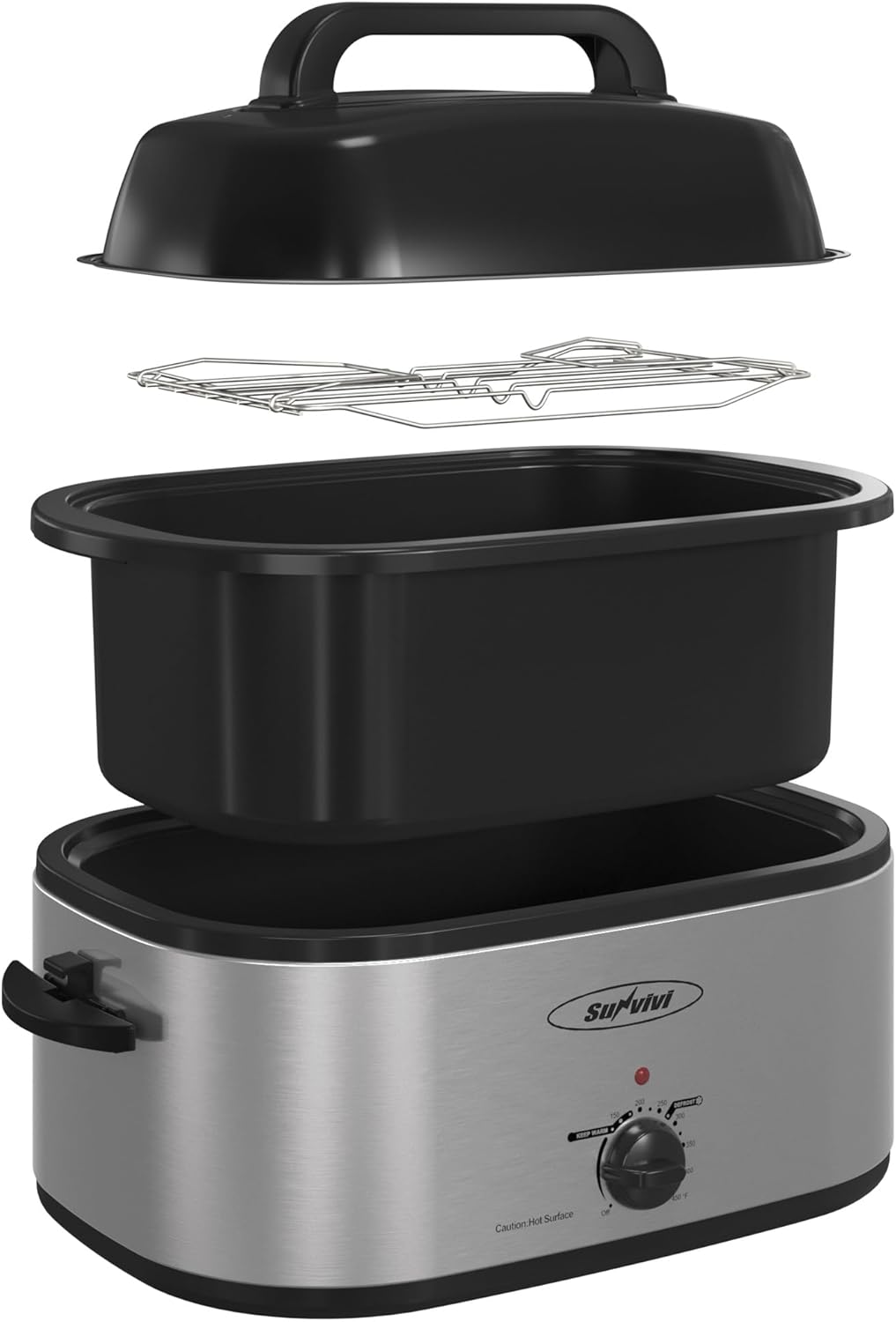 Sunvivi Electric Roaster,28 Quart Roasting Oven with Self-Basting Lid Removable Pan,Turkey Roaster Oven with 150 to 450F Temperature Control Cool-Touch Handles, Sliver