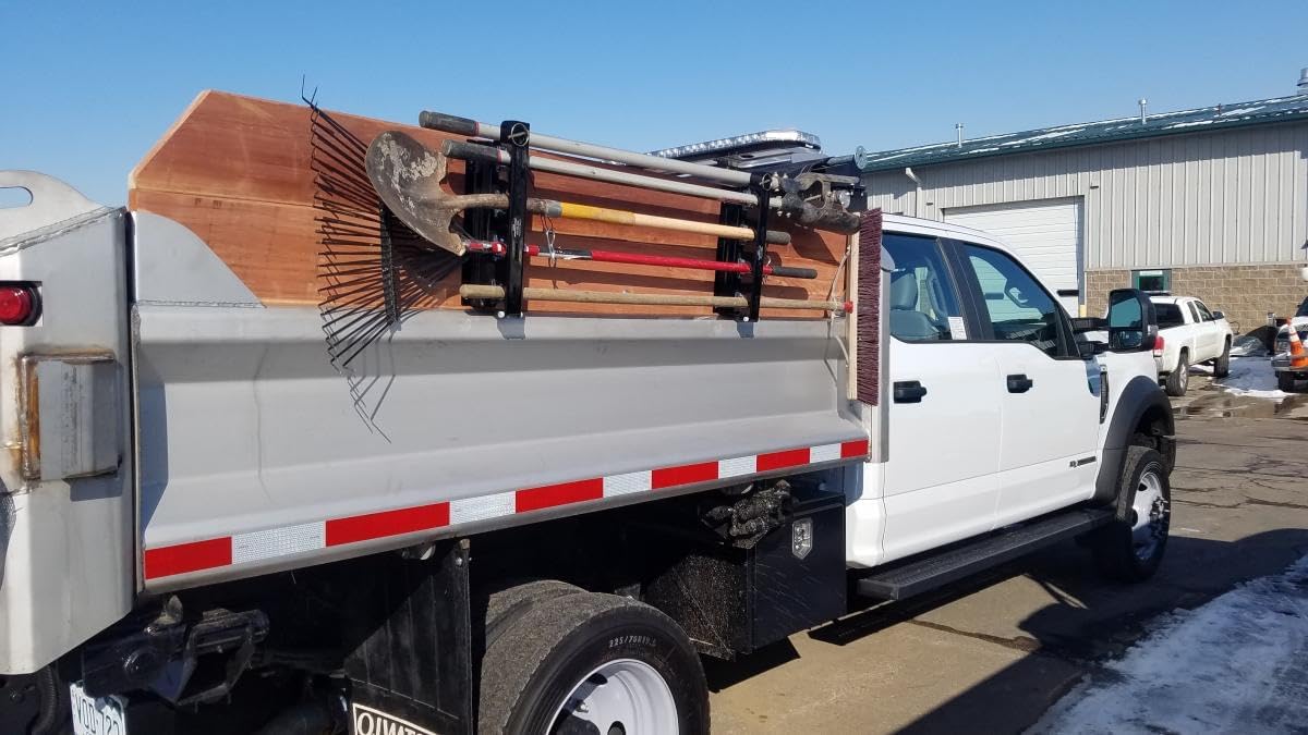 LockJaw DD4 Heavy Duty Truck Bed & Tool Box Mount-Garden 4-Hole Tool Holding Rack for Rake, Shovel-Landscaper, Gardener & Contractor-Commercial Grade Truck & Trailer Mounted Steel (Bed & Box Mount)