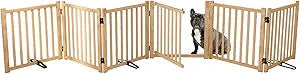 23.7" H Solid Wood Freestanding Dog Gate with Door,Nature Wood Dog Gates Indoor, Pet Gate Indoor for Doorway, Pet Fence for Stairs- 6 Panels