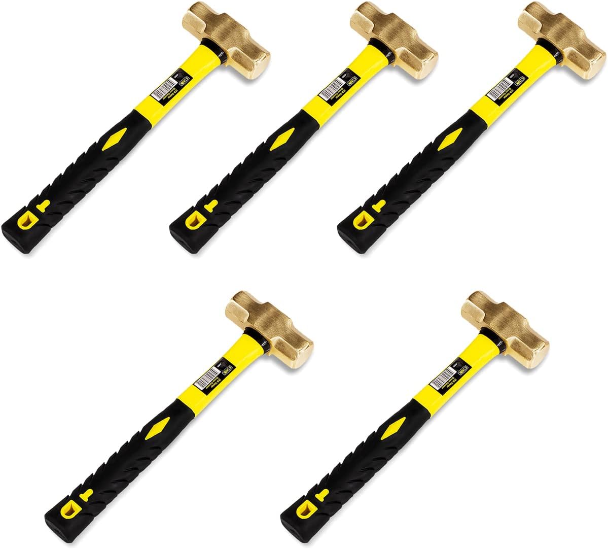 Stark USA 2LBS Sledge Hammer Brass Head Fiber Glass with Comfortable Handle 2-Pounds Hammer | 5 Packs