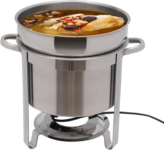 110V 11L Soup Chafer with Electric Heating Plate, 400-800W Stainless Steel Soup Warmer Large Marmite Soup Chafer with Pot Lid and Frame，Commercial Grade for Buffets and Parties (11L)