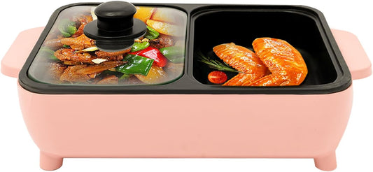 1200W 2 in 1 Electric Hot Pot With Lid, Non-Stick Pan For Boiling & Frying, Dual Temperature Control, Portable Multifunctional BBQ Grill for Households, Restaurants, Family Gatherings