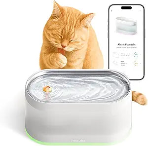 Petcube Pet Water Fountain | Automatic Wireless Fountain for Cats and Dogs with Stainless Steel Bowl, Easy to Clean, 4-Layer Filtration, in-App Filter Control, LED Light, Quiet Pump, Battery Operated