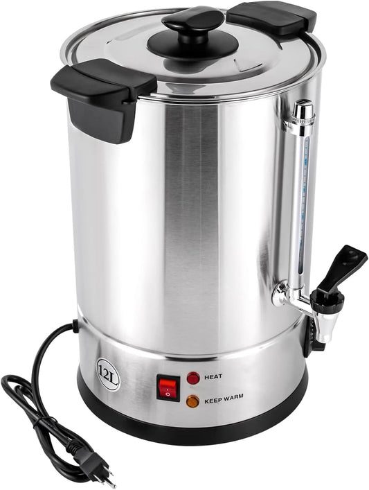 1000W Percolator Coffee Pot Tea Urn Coffee Maker, 8L/270Oz Stainless Steel Electric Commercial Coffee Urn for Home,Party,Office,Wedding,Automatic Coffee Brewing, Temperature Adjustable (12L)