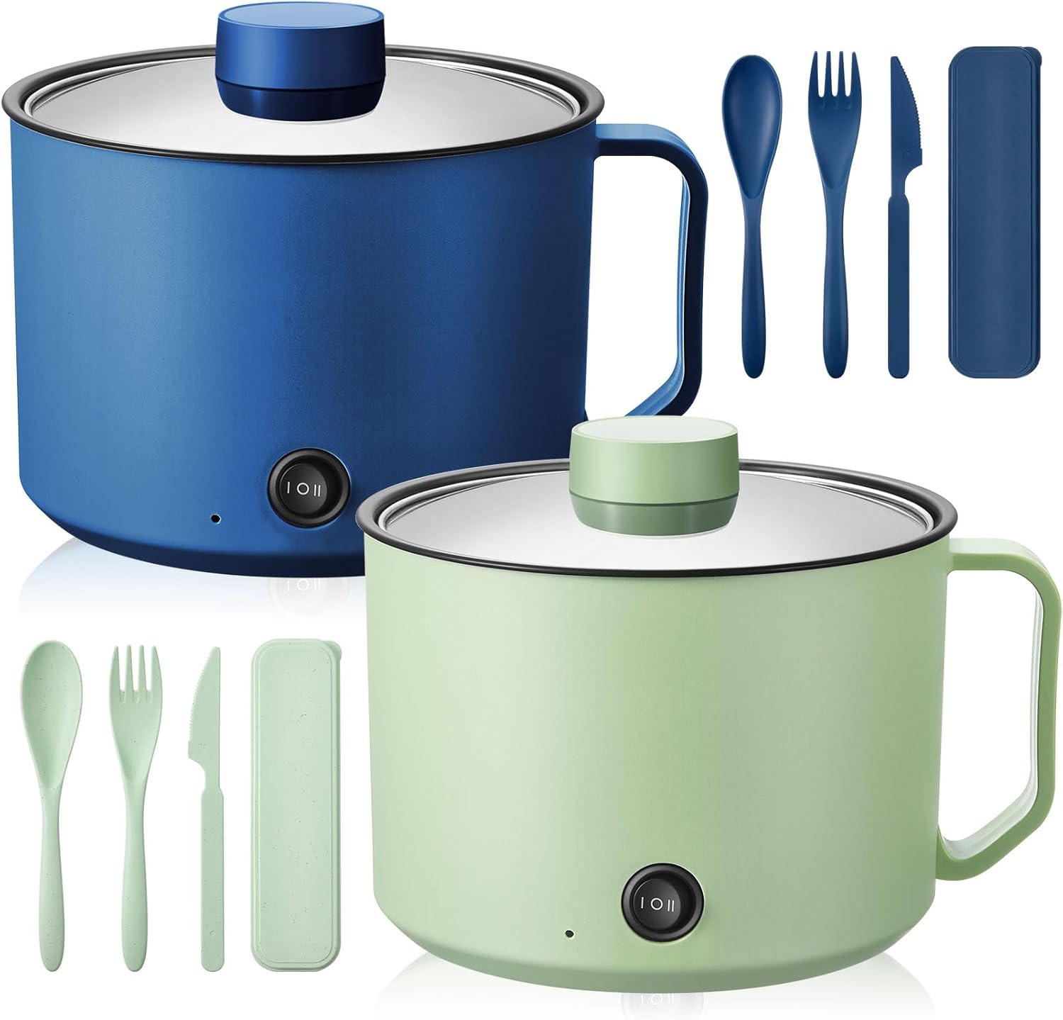 2 Pcs 1.8l Electric Ramen Cooker Hot Pot Electric Dual Power Noodle Cooker, Boil Dry Protection, Nonstick, Multifunctional Lazy Pot for Cooking Pasta, Noodles, Egg, Dorm Home Travel 7x3.15