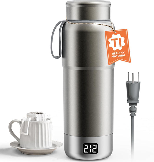 520ML Pure Titanium Portable Electric Kettle \u2013 Travel Kettle Dual Voltage 100V-240V with Temperature Control, Lightweight, Leak-Proof, Fast Boil Mini Kettle for Travel, Office, Hotel, Camping