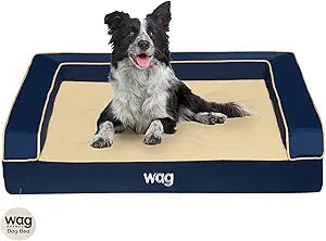 Wag Premium Pet Dog Bed | Multi Layer Construction with Cooling Energy Gel and Copper Infusion | Machine Washable Cover and Water Resistant Inner Liner | Extra Large, Ocean Blue