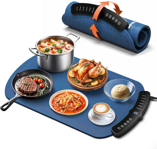 Warming Mat for Food, Food Warming Mat with 7 Temp Master Aadjustable Warming Tray, Thermochromic Line, Roll Up Buffet Hot Plates Heat Pad Full Sized Electrical