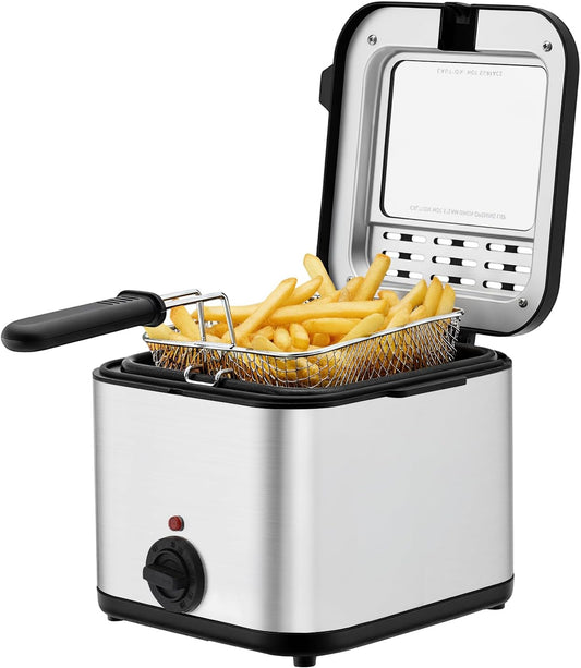 1000W Stainless Steel Deep Fryer, Large 2.64qt Electric Oil Fryer with Adjustable Temperature (176–374°F), Fast Heating, Safety Design & Easy-to-Clean for French Fries, Chicken, Donuts & More