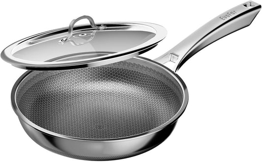 EvoFar 10 Inch Hybrid Nonstick Frying Pan, Stainless Steel Pan Non Stick Skillet, PFOA Free Cookware, Non Toxic Chef's Pan, Compatible with Electric, Gas and Induction, with Lid
