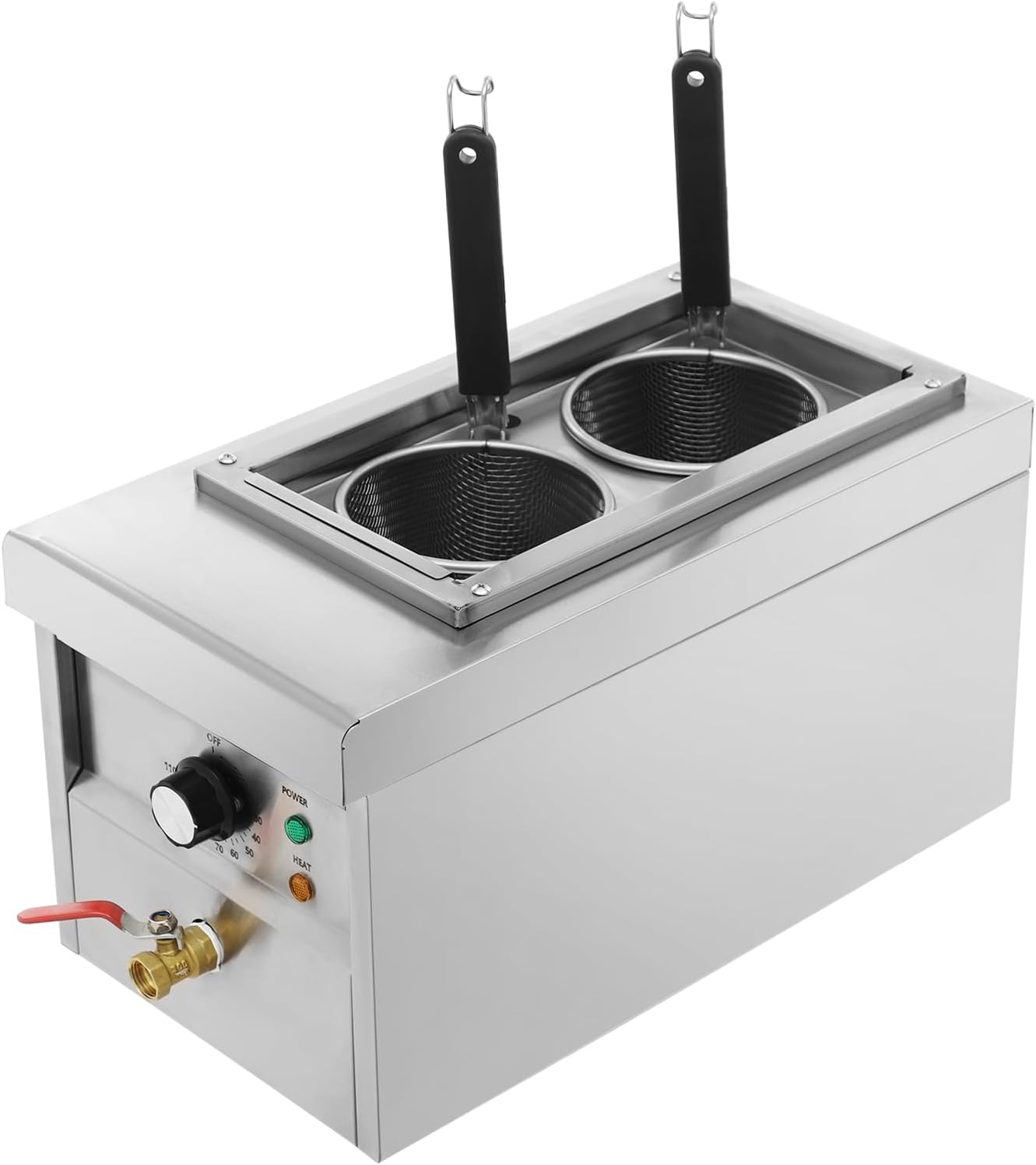 2500W Electric Pasta Cooking Machine, Commercial Pasta Cooker with 2 Noodle Filter, Noodles Pasta Boiler 110V Table Top Noodles Cooker Machine