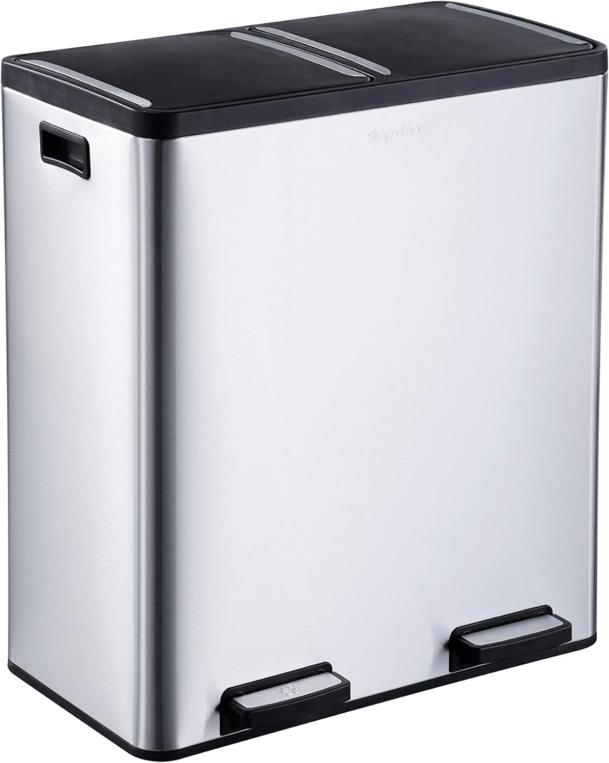 The Step N' Sort 18.5 Gallon Extra Large Capacity, Soft-Step, Dual Trash and Recycling Bin with Removable Inner Bins, Silver