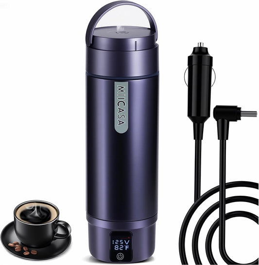 Vacuum Insulated Car Electric Kettle,Miicasa Stainless Steel Tumbler Car Water Heater,12V\/24V Water Boiler with 6 Temperature and Auto Shut-Off Boil Dry,16oz