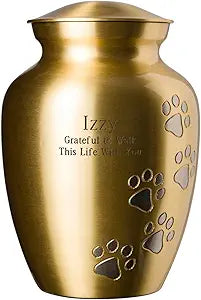 Ottillie Paws Elite Series Personalized Pet Urn for Dogs and Cats - Pet Memorial Urns with Custom Engraving (Brass, Vertical, Pewter, Small)