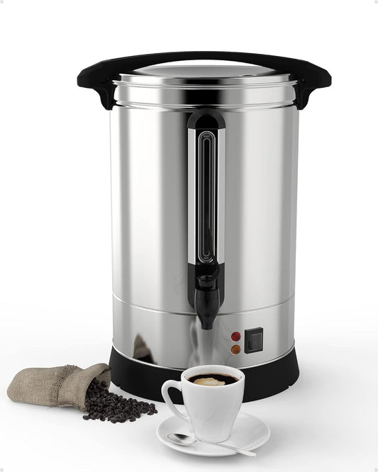 100-Cup Commercial Coffee Maker, 14L Stainless Steel Coffee Percolator Electric Coffee Urn, Fast Brew, Auto Reboil & Boil-Dry Protection, Hot Water & Hot Chocolate Dispenser for Party Buffet Catering