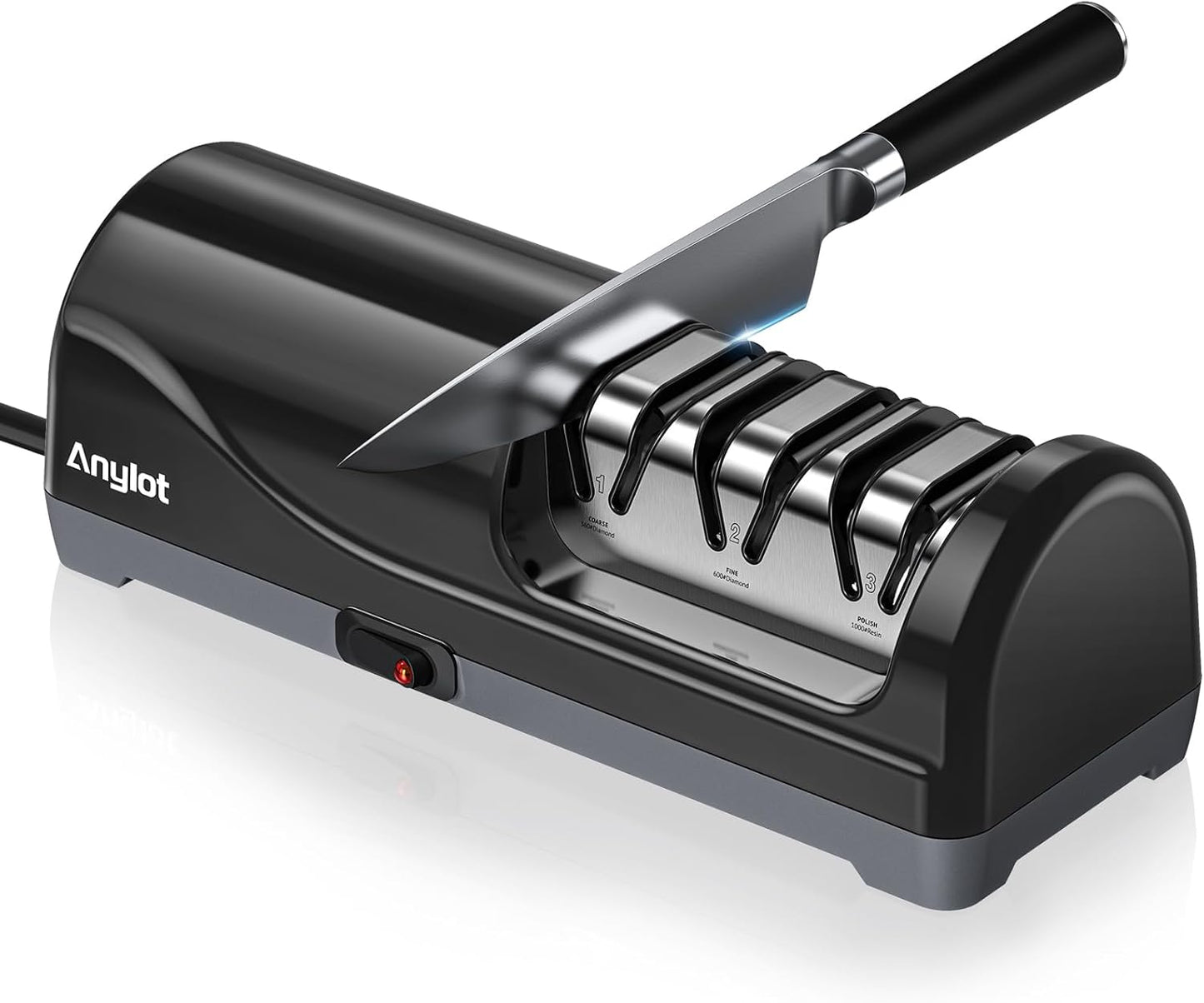 Electric Knife Sharpener for Kitchen, 3-Stage Knife Sharpener Electric with 100% Diamond Abrasives, 20° Precision Angle Guide, Fast & Safe Sharpening for Chef Knives, Home Use & Beginners (Black)