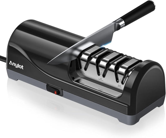 Electric Knife Sharpener for Kitchen, 3-Stage Knife Sharpener Electric with 100% Diamond Abrasives, 20° Precision Angle Guide, Fast & Safe Sharpening for Chef Knives, Home Use & Beginners (Black)