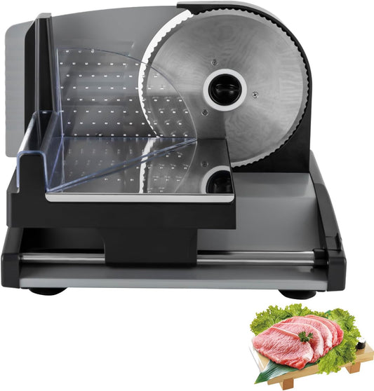 200W Electric Meat Slicer,Food-grade Bread Slicing Machine w/7.5" Stainless Steel Blades,Adjustable Slice Thickness Cutter for Meat, Cheese, Bread,Vegetables