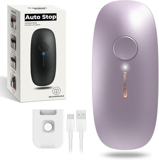 Canslab Ultrablade PRO - USB Rechargeable Electric Can Opener for Kitchen for Seniors with Arthritis- Auto Stop One touch Automatic Can Opener, Smooth Edge, Small Size Can Opener, Purple