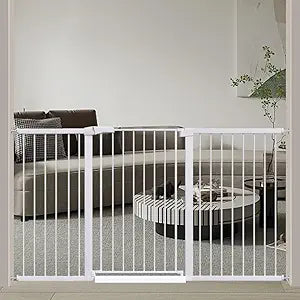 Fairy Baby 38" Extra Tall Baby Gate, 65.4"-70.8" Extra Wide Long Pet Gate for Dogs Cats Puppy, Metal Auto Close Safety Child Gate for Stairs Doorways, Pressure Mounted Gate Fence No Drill, White