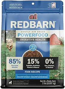 Redbarn Powerfood Air Dried Dog Food for Digestive Gut Health - 85% Real Ocean Whitefish with Prebiotics & Postbiotics - Non-GMO Dry Full Feed or Topper Made in USA - 2lb