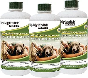 LIQUIDHEALTH Pets K9 Vegetarian Liquid Glucosamine Juice for All Dogs Canines with Chondroitin, MSM, Omega 3, Antioxidants, Hyaluronic Acid - Dog Vitamin Oil for Hip & Joint Health - USA Made (3 Pack)
