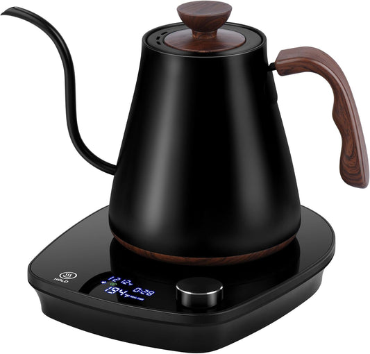 YDDZZM Gooseneck Electric Kettle, Intelligent Temperature Control, Stainless Steel Inner, Quick Heating, for Pour Over Coffee, Brew Tea, Boil Hot Water, 1000W 0.9L Black