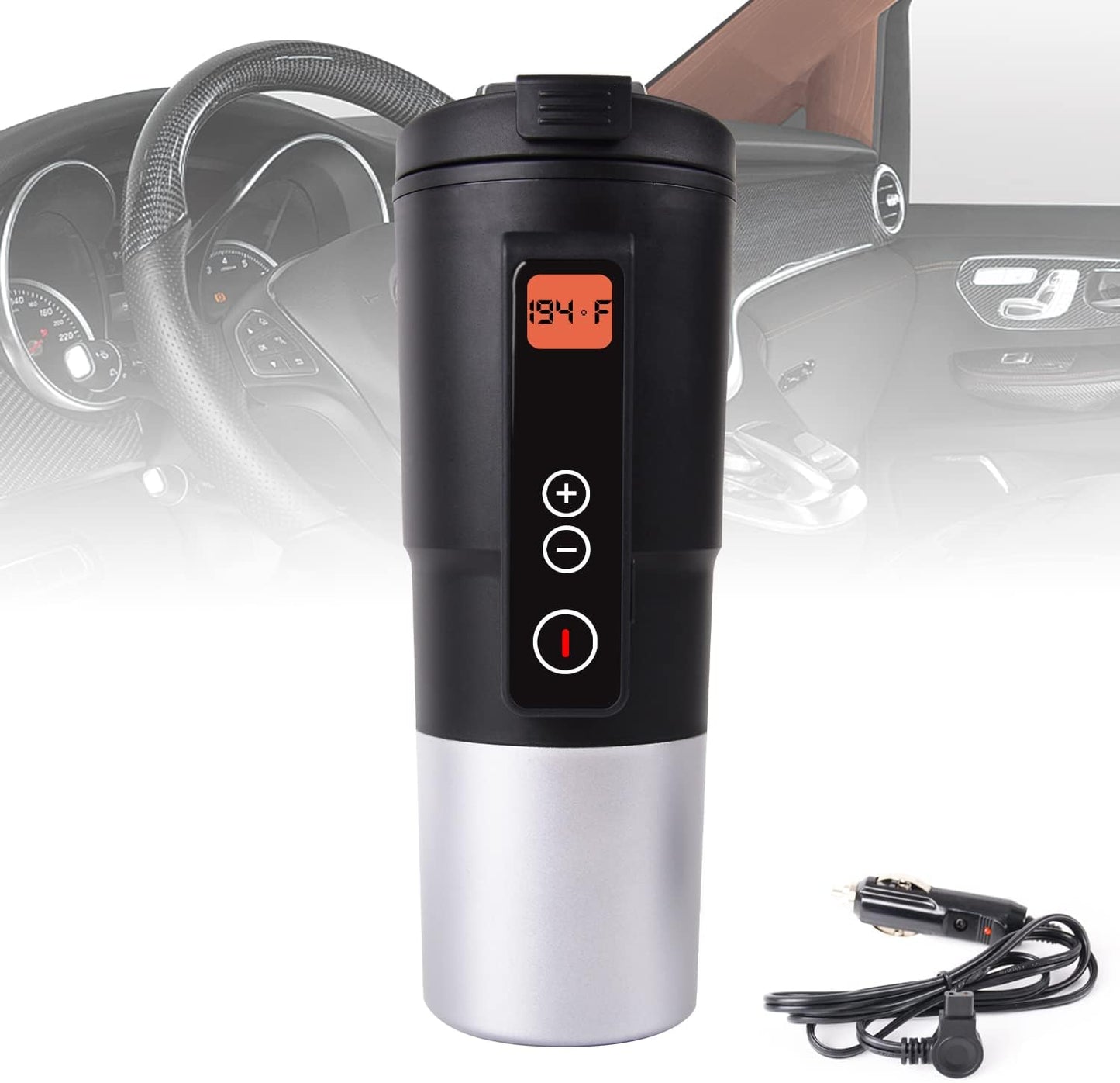 LEJIEYIN Temperature Control Mug Travel Heating Cup Electric Heating Cup for Coffee in Car 12V Heated Mugs Smart Coffee Cup Keep Milk\/Tea Warm LCD Display Easily Washing 13OZ