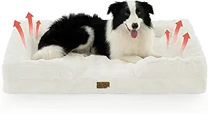 Self Warming Dog Bed for Large Size Dog, Faux Fur Orthopedic Puppy Sofa with Washable Removable Cover, Bolster Orthopedic Egg Crate Foam Bed for Pet Up to 100 lbs, XL 44x32x7 inch, Beige