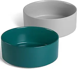 Large Dog Bowls, Non Slip Heavy Ceramic Dog Food and Water Bowl with White Silicone Base, 2 Pack Pet Feeding Bowls for Medium Big and Giant Dogs (Grey+Green, 8 Inches)