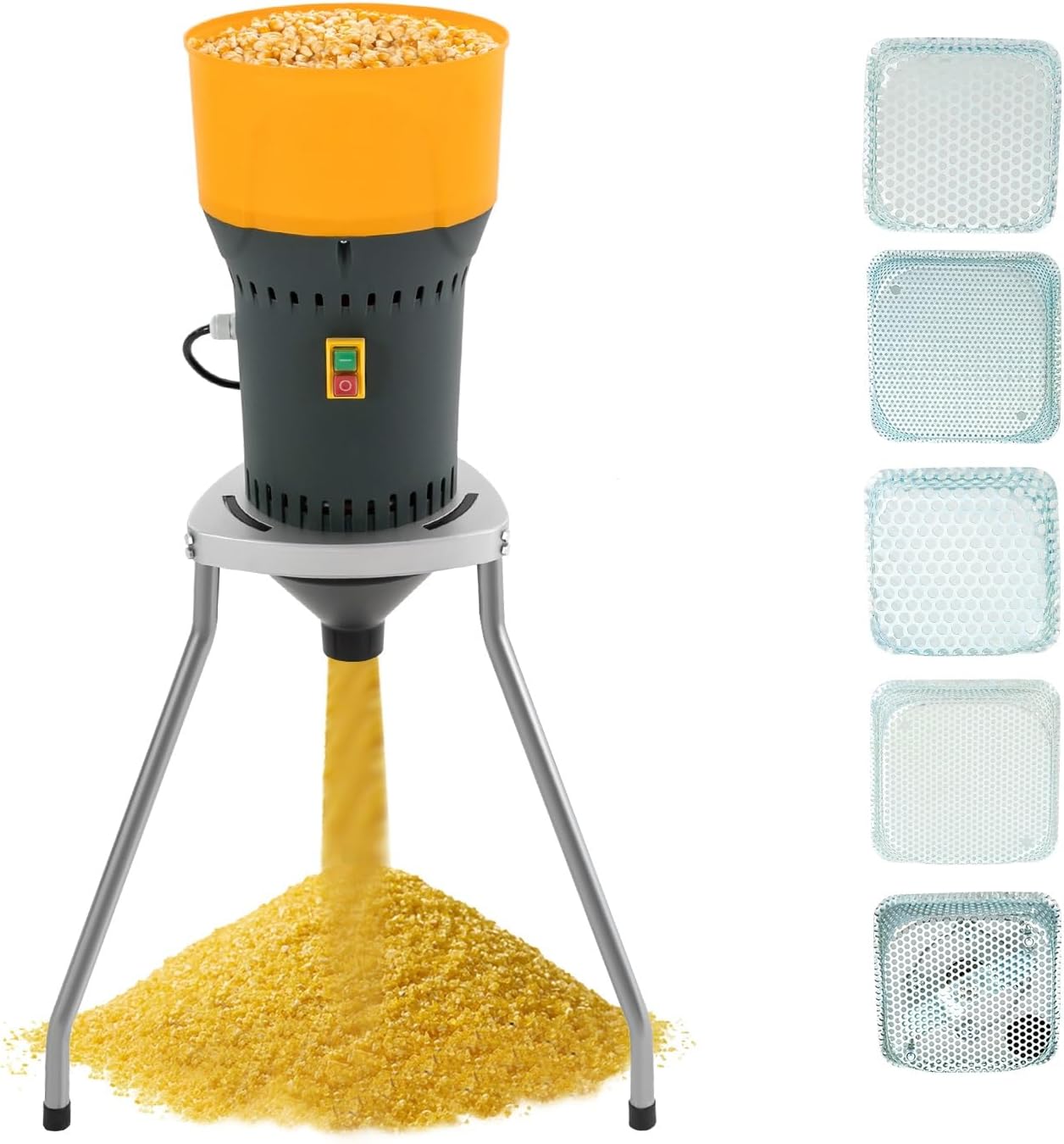 25L\/6.6Gal Grain Mill Grinder with 1.72gal Funnel, 110V Electric Corn Grinder with 5 Sieves,1000W Motor Dry Cereals Mills with 3 Support Legs for Oats Barley Quinoa Rice Peppercorns,300kg\/h