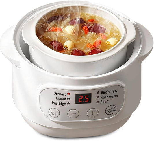 1L Electric Stew Pot Slow Cookers Electric Stew Cooker Ceramic Liner with Lid Ceramic Casserole Cooking Pot for Stove Porridge Rice Soup
