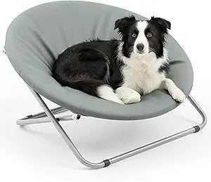 30 Inch Pet Moon Chair Bed Extra Large Elevated Portable Dog Camping Chairs Folding Pet Bed Ideal for Camping & Travel, Supports Dogs up to 100 Pounds, Gray