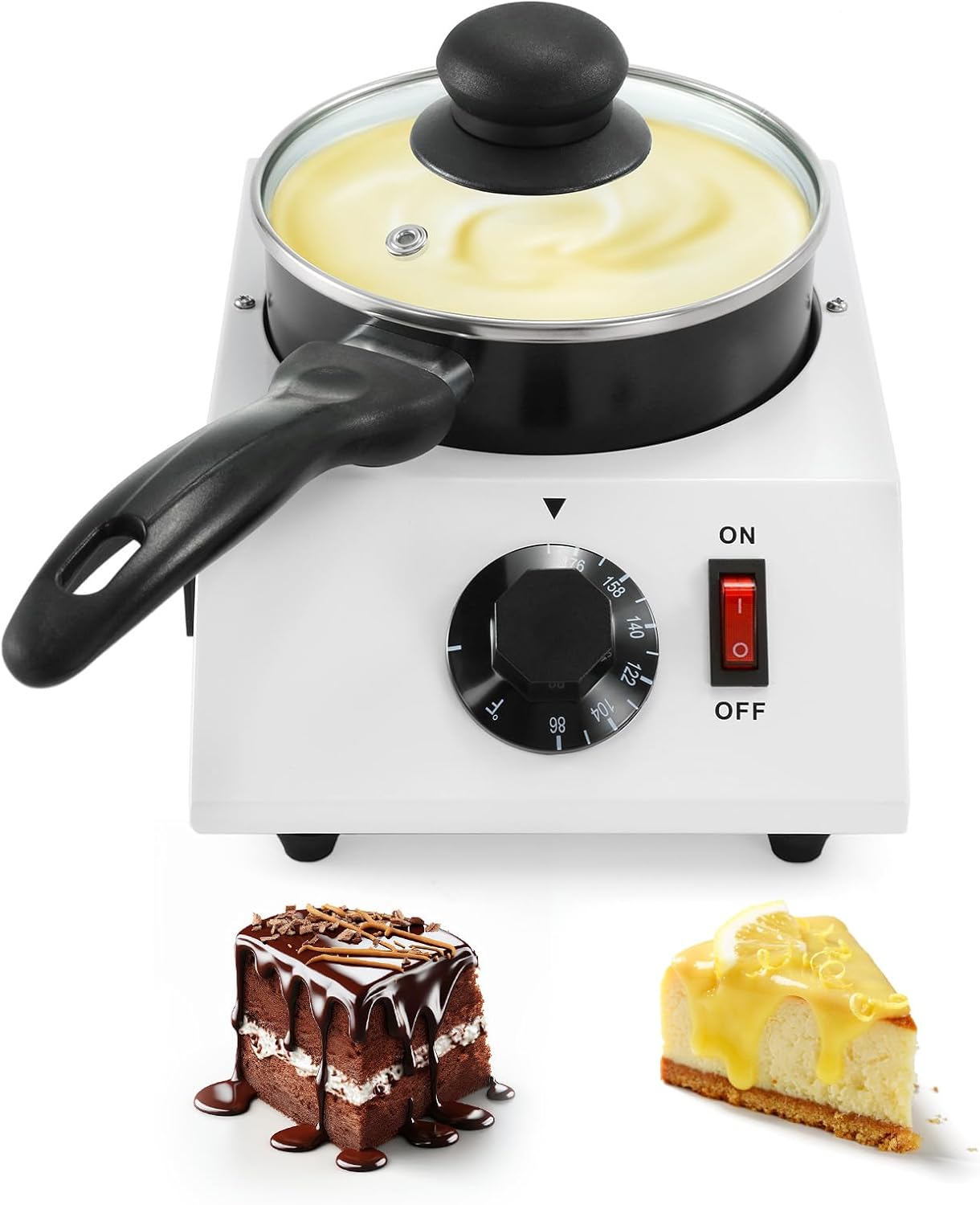 POWLAB Electric Chocolate Melting Pot, 1kg Capacity, Adjustable Temperature, Ceramic Coating, Easy to Clean, Multi-Use for Chocolate, Butter, Cheese, and Candy - Perfect for Home and Commercial Use