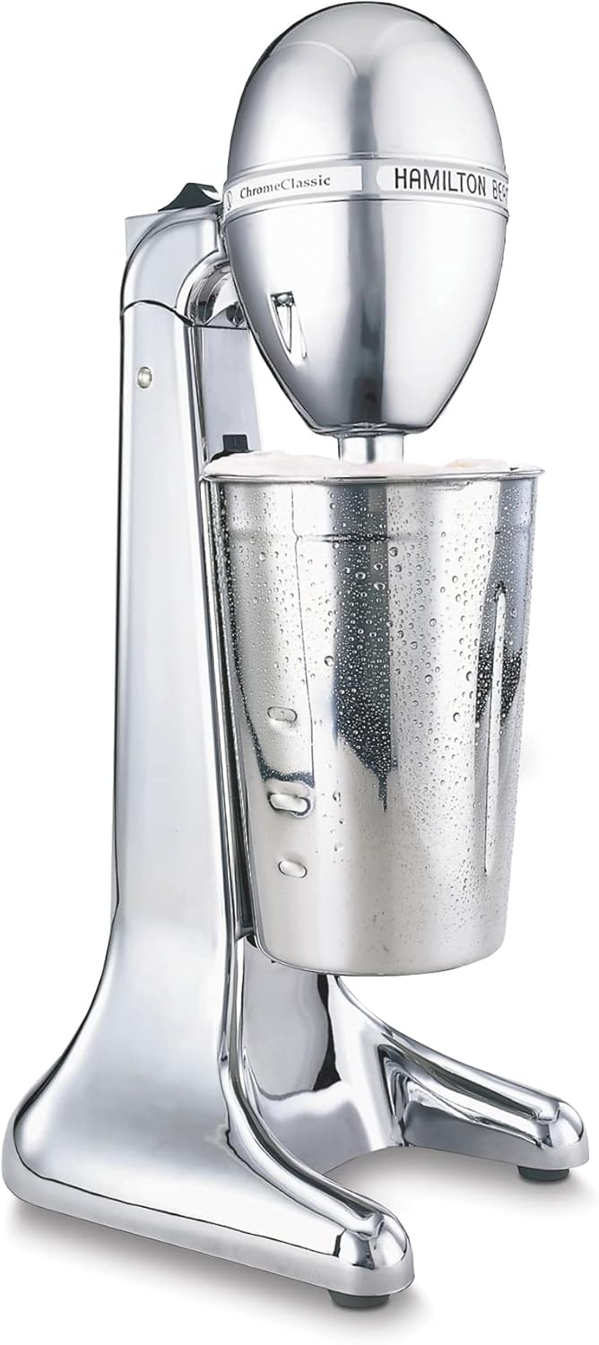 Hamilton Beach DrinkMaster Electric Drink Mixer, Retro Milkshake Maker & Milk Frother, 2 Speeds, Extra-Large 28 oz. Stainless Steel Cup, Classic Chrome