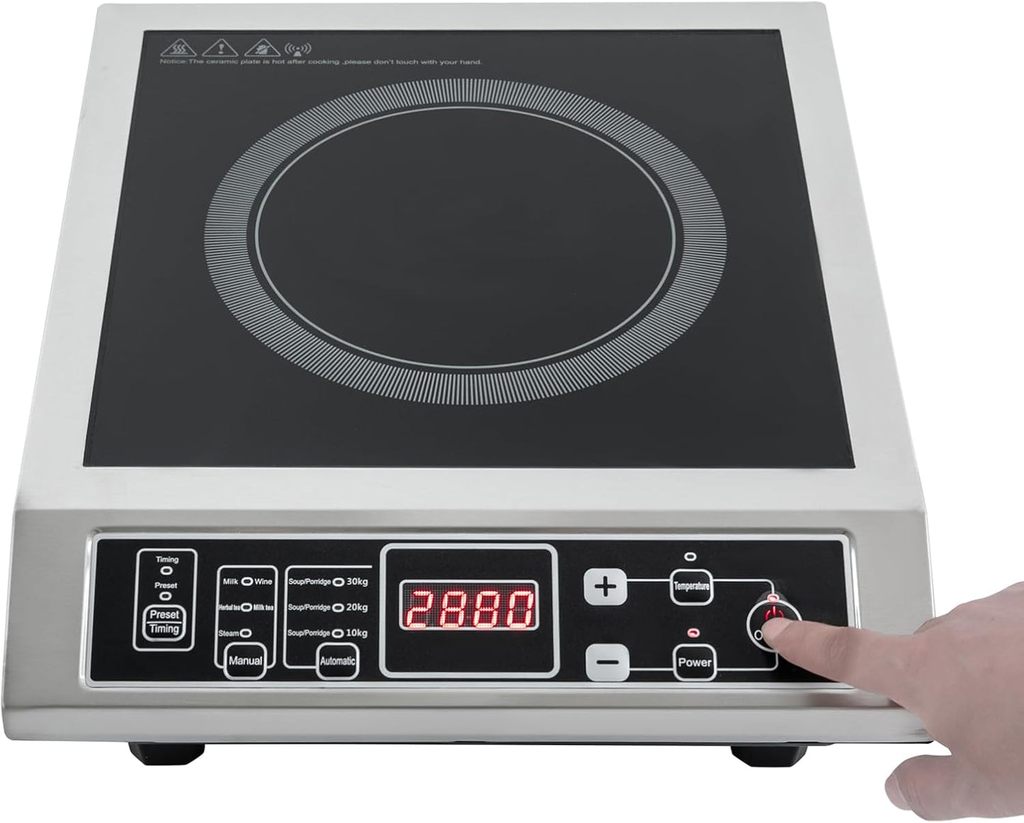 2000W Electric Induction Cooker with Digital Sensor, Commercial Induction Cooktop with 8 Temp Levels, 4.1ft Countertop induction Burner, Auto-Shut-Off