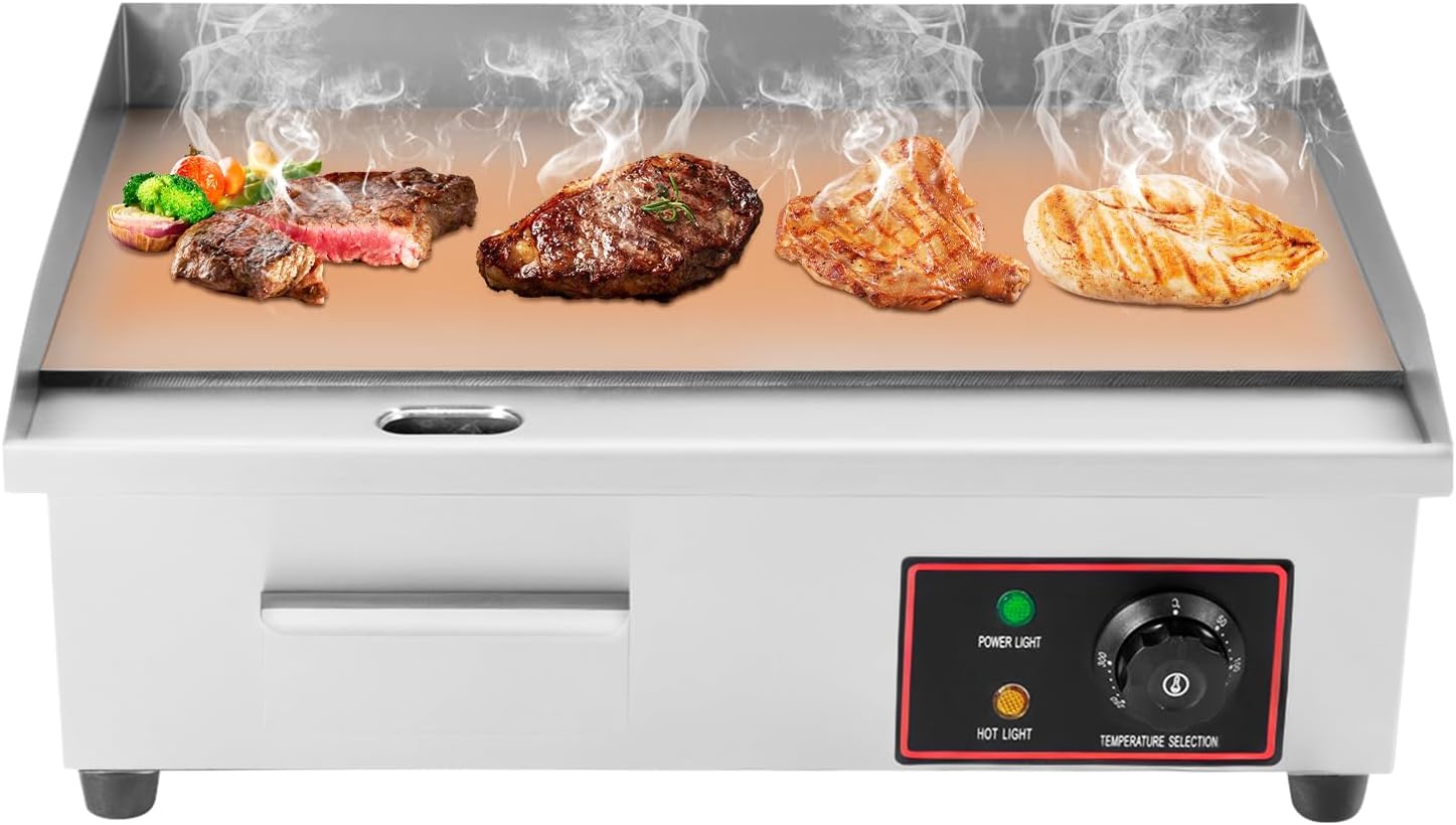 Commercial Electric Griddle,1600W Countertop Flat Top Grill With Adjustable Temperature 50-300℃/122-572℉,110V Stainless Steel Electric Hot Plate Grill For Home Kitchen, Restaurant, Snack Shops,Etc